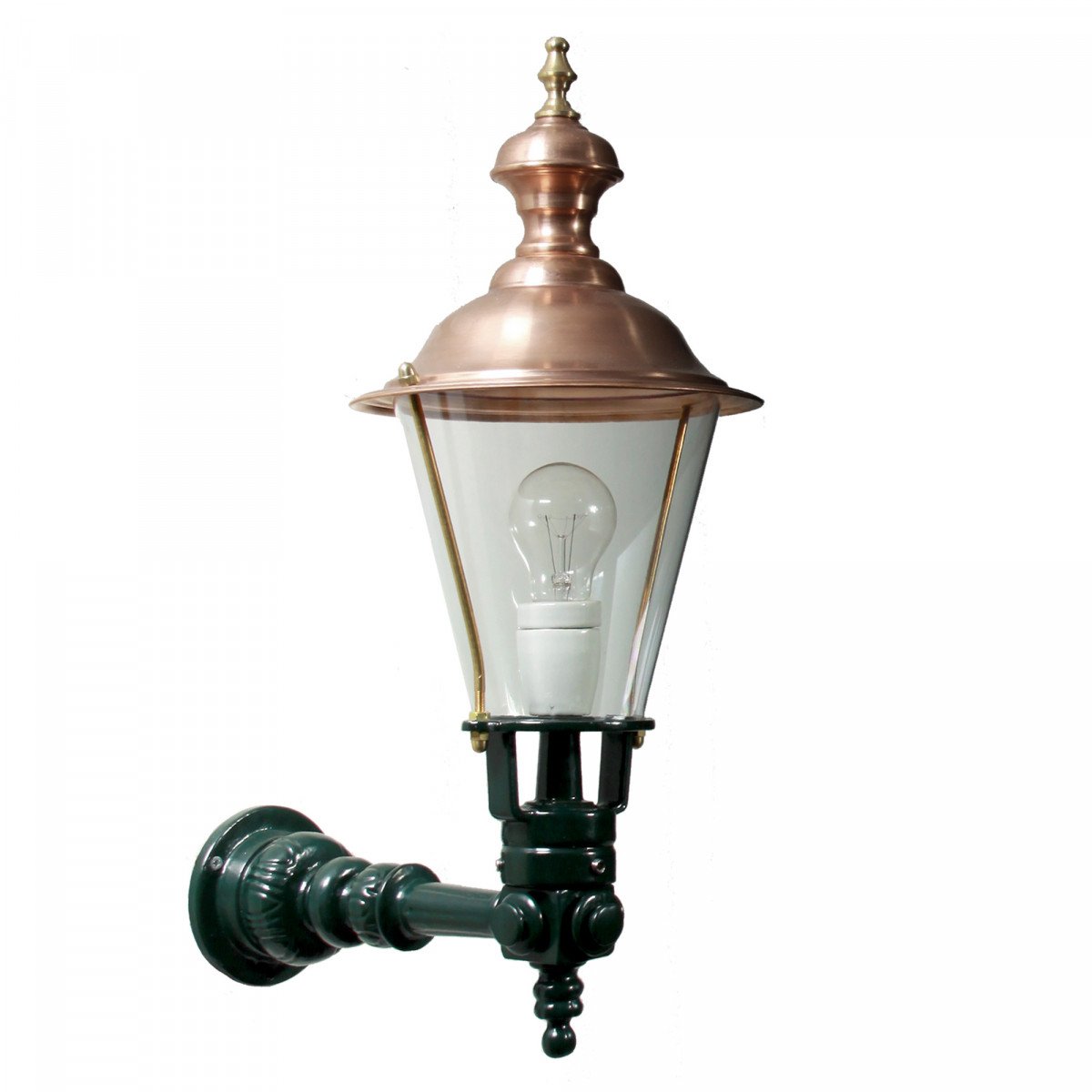 Muurlamp Spakenburg M met koperen deksel en helder kunststof venster