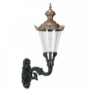Wandlamp Volendam XL met kroonornamenten op koperen deksel en klassieke wandarm Wandlamp Volendam XL met kroonornamenten op koperen deksel en klassieke wandarm