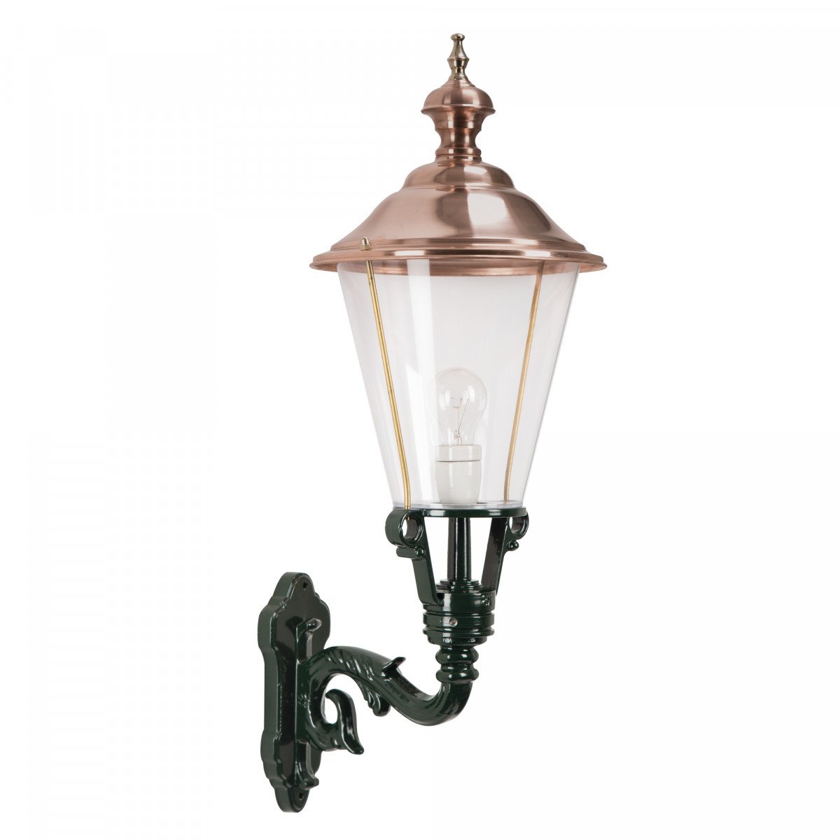 Buitenlamp Enkhuizen L met koperen deksel en groene wandarm