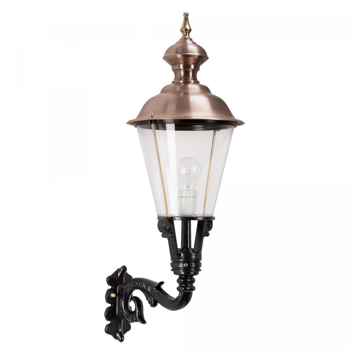 Muurlamp Monnickendam L met koperen deksel, messing stangen en groene wandarm
