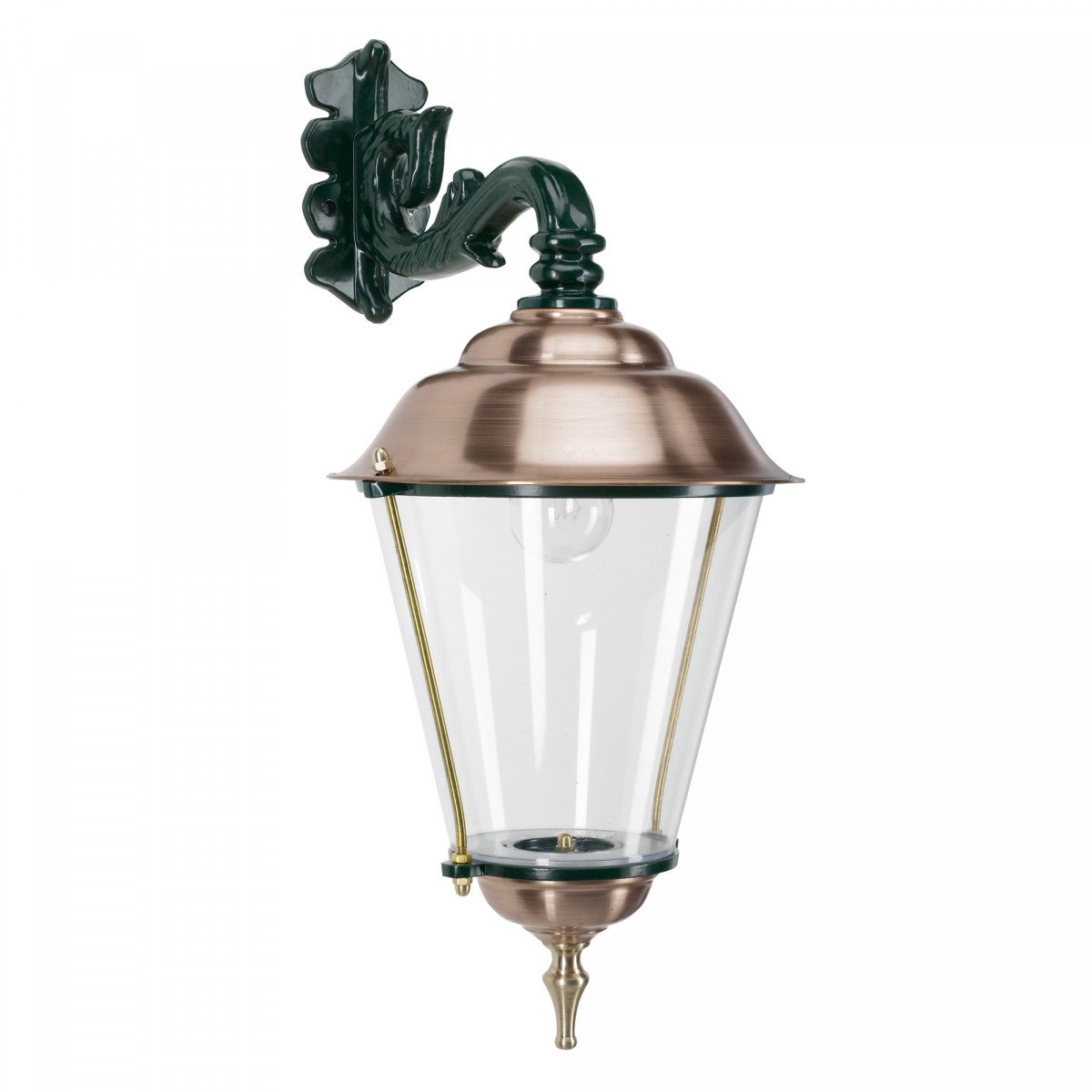 Hangende wandlamp Monnickendam L met koperen deksel en klassieke wandsteun