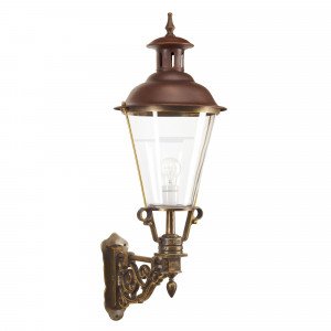 Muurlamp Zierikzee L van brons met koperen deksel en decoratieve wandsteun Muurlamp Zierikzee L van brons met koperen deksel en decoratieve wandsteun