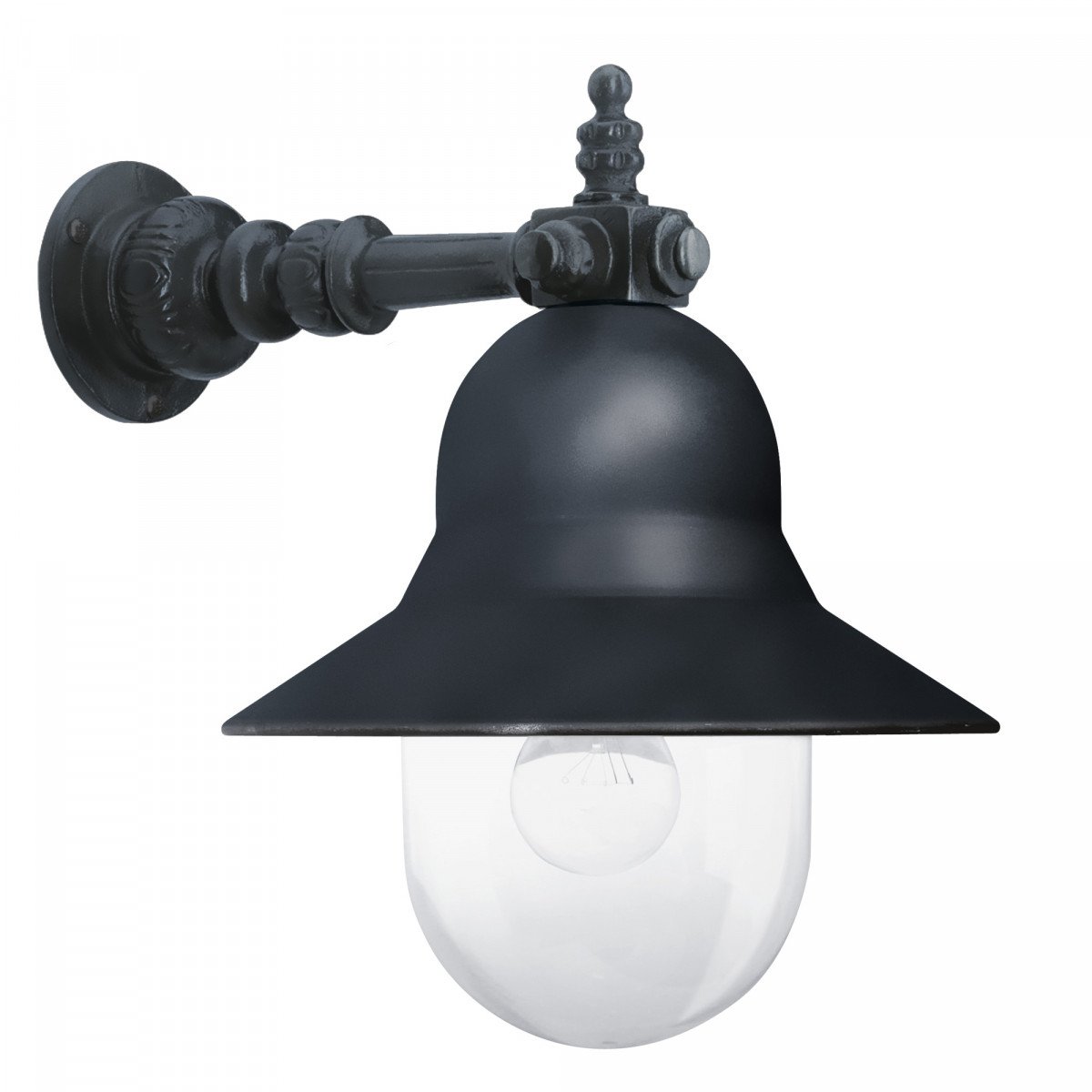 Buitenlamp Bretagne van antraciet aluminium met heldere kunststof bol, klassieke wandlamp met E27 fitting