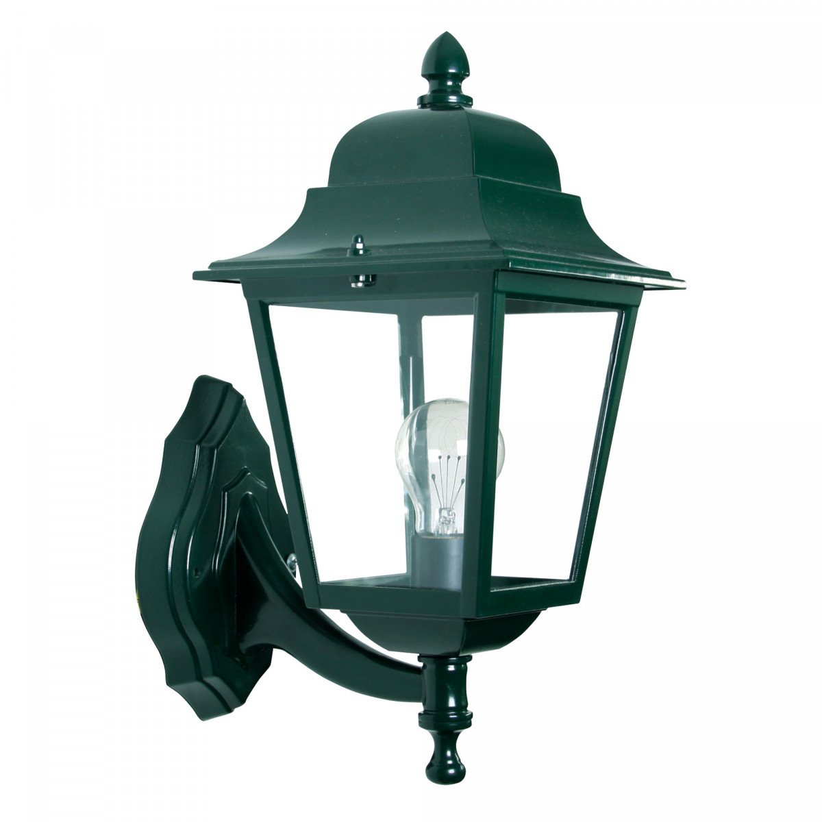 KS Verlichting buitenlamp vierkant in klassieke stijl, sierlijke steun met vierkante lantaarn, prachtige wandlantaarn met heldere beglazing en klassiek groene of stijlvol zwarte finish