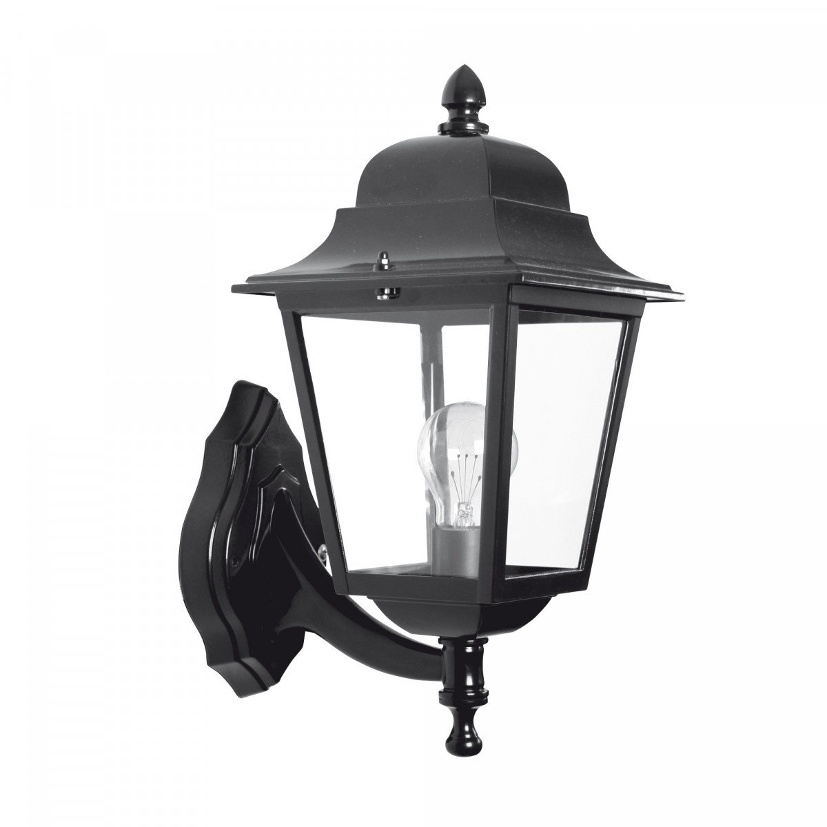 KS Verlichting buitenlamp vierkant in klassieke stijl, sierlijke steun met vierkante lantaarn, prachtige wandlantaarn met heldere beglazing en klassiek groene of stijlvol zwarte finish