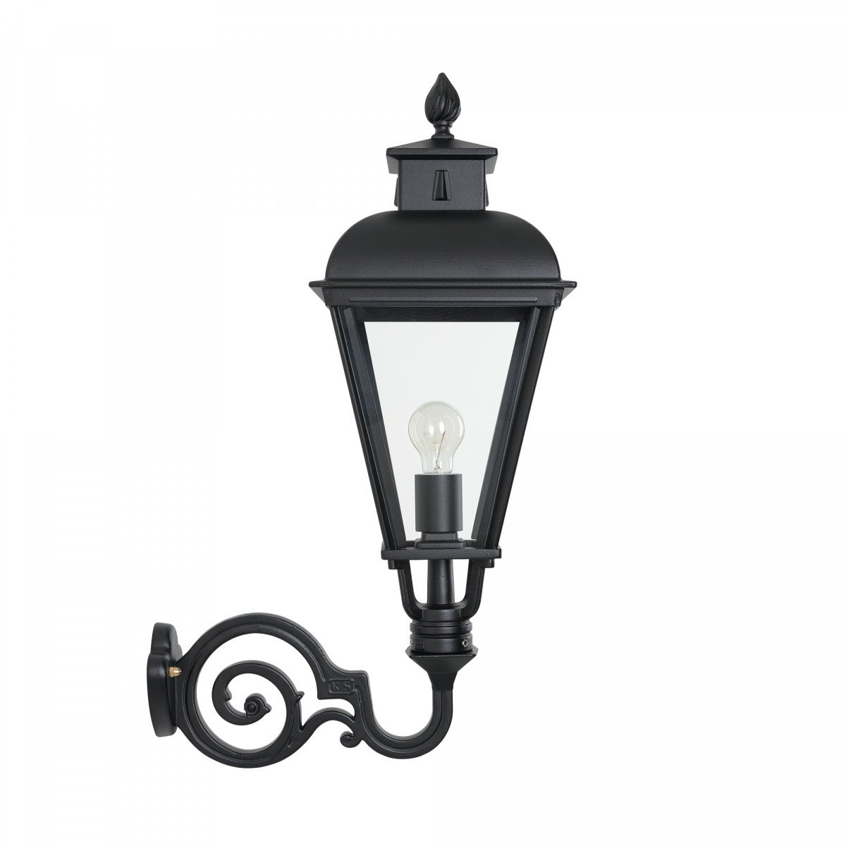 Klassieke muurlamp Vondel A in vierkante vorm en sierlijke details uitgevoerd in zwarte kleur