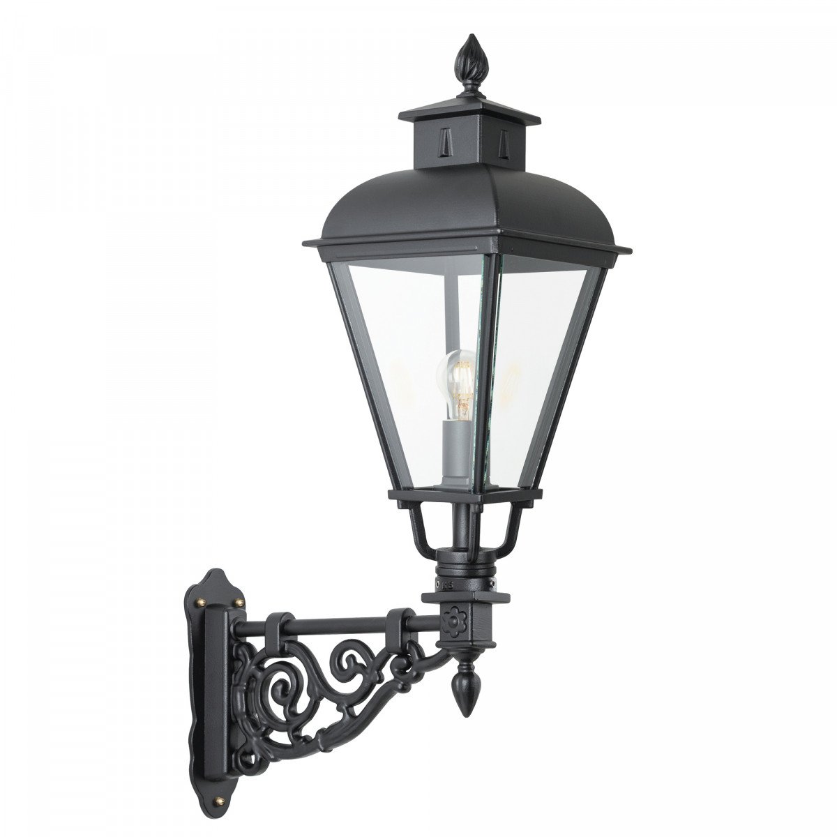 Klassieke muurlamp Vondel B in vierkante vorm en sierlijke details uitgevoerd in zwarte kleur