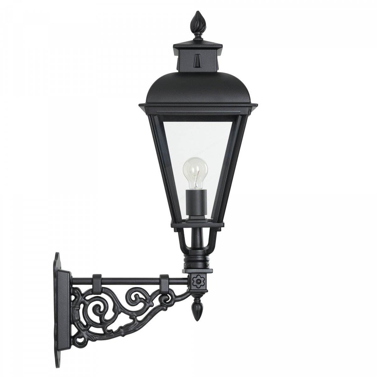 Klassieke muurlamp Vondel B in vierkante vorm en sierlijke details uitgevoerd in zwarte kleur