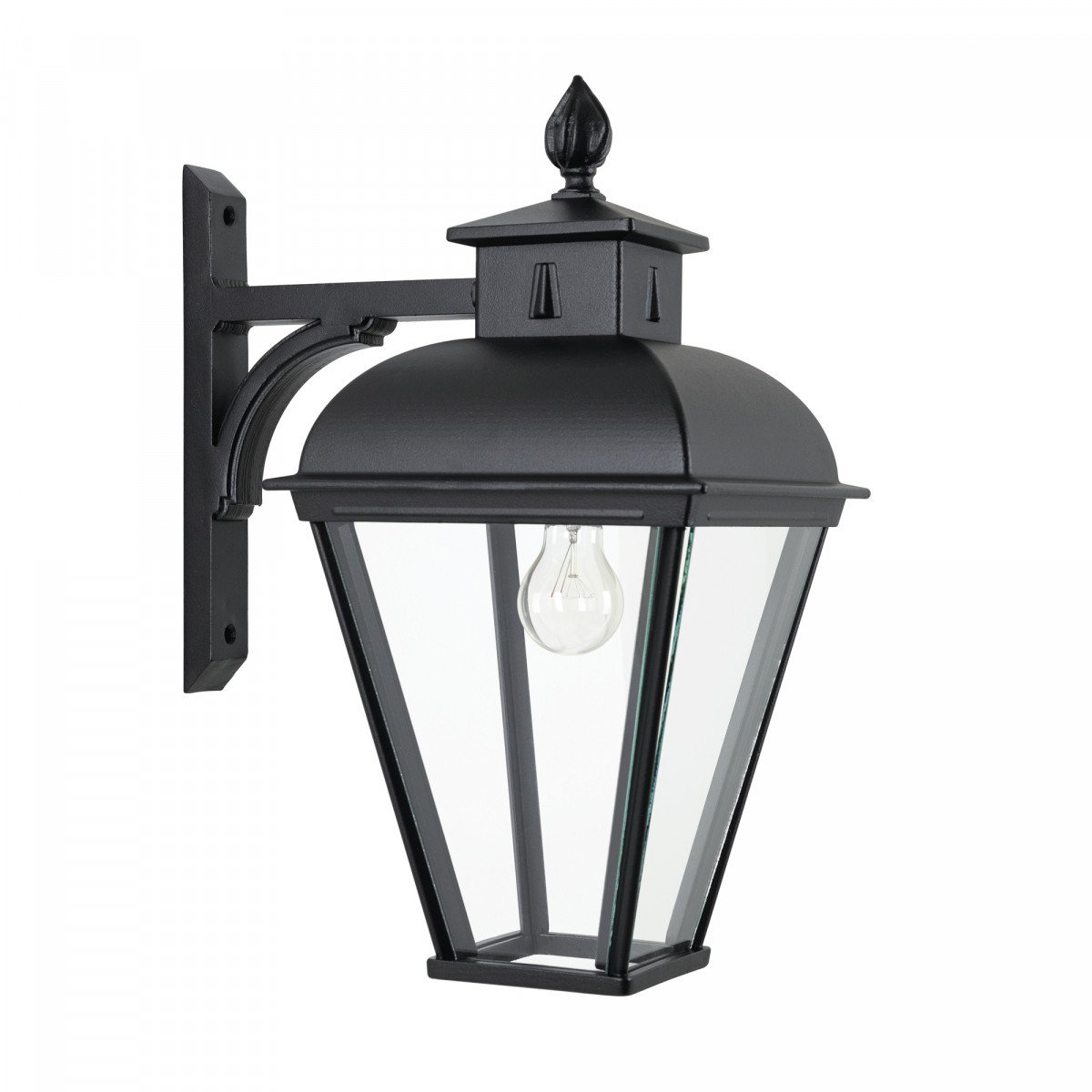 Klassieke muurlamp Vondel Hang in vierkante vorm en sierlijke details uitgevoerd in zwarte kleur