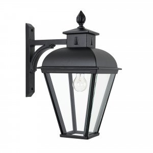 Klassieke muurlamp Vondel Hang in vierkante vorm en sierlijke details uitgevoerd in zwarte kleur Klassieke muurlamp Vondel Hang in vierkante vorm en sierlijke details uitgevoerd in zwarte kleur