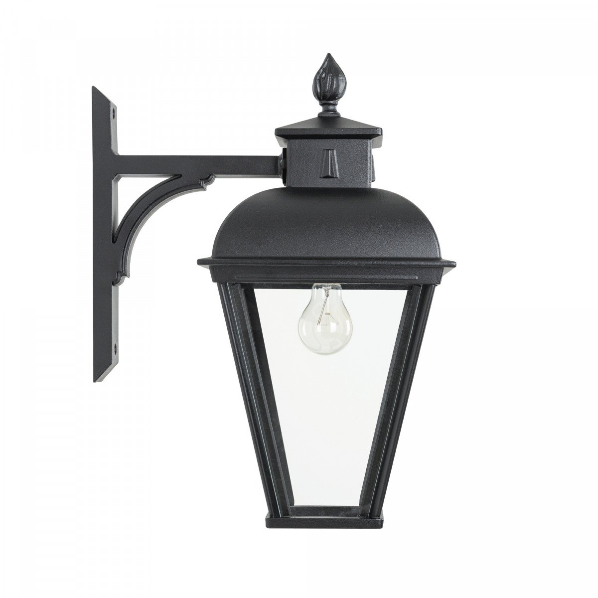 Klassieke muurlamp Vondel Hang in vierkante vorm en sierlijke details uitgevoerd in zwarte kleur