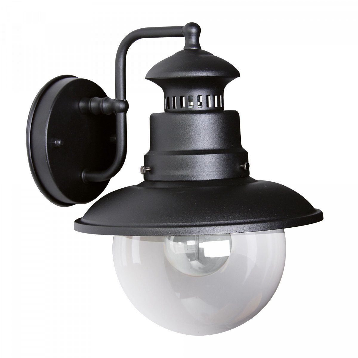 Zwarte semi-klassieke wandlamp Salo 7329 van metaal met glazen bol.