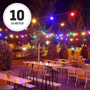 Feestverlichting LED Patio 10 kleur - 10 meter / 12 fittingen Feestverlichting LED Patio 10 kleur - 10 meter / 12 fittingen