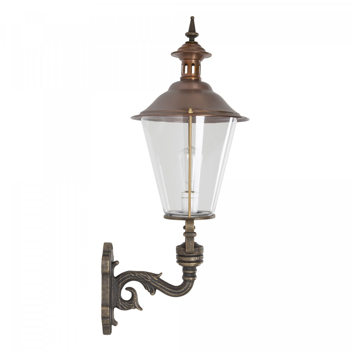 Buitenlamp Enkhuizen Brons met koperen deksel en bronzen wandarm