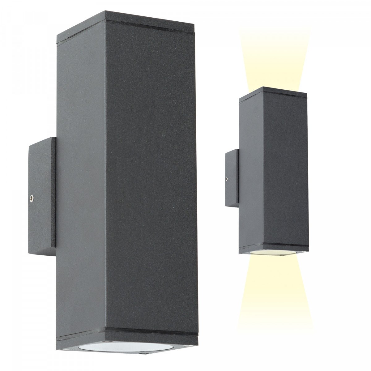 Kevin wandlamp up & down antraciet aluminium, moderne wandspot met dubbele GU10 fitting en IP54-classificatie.