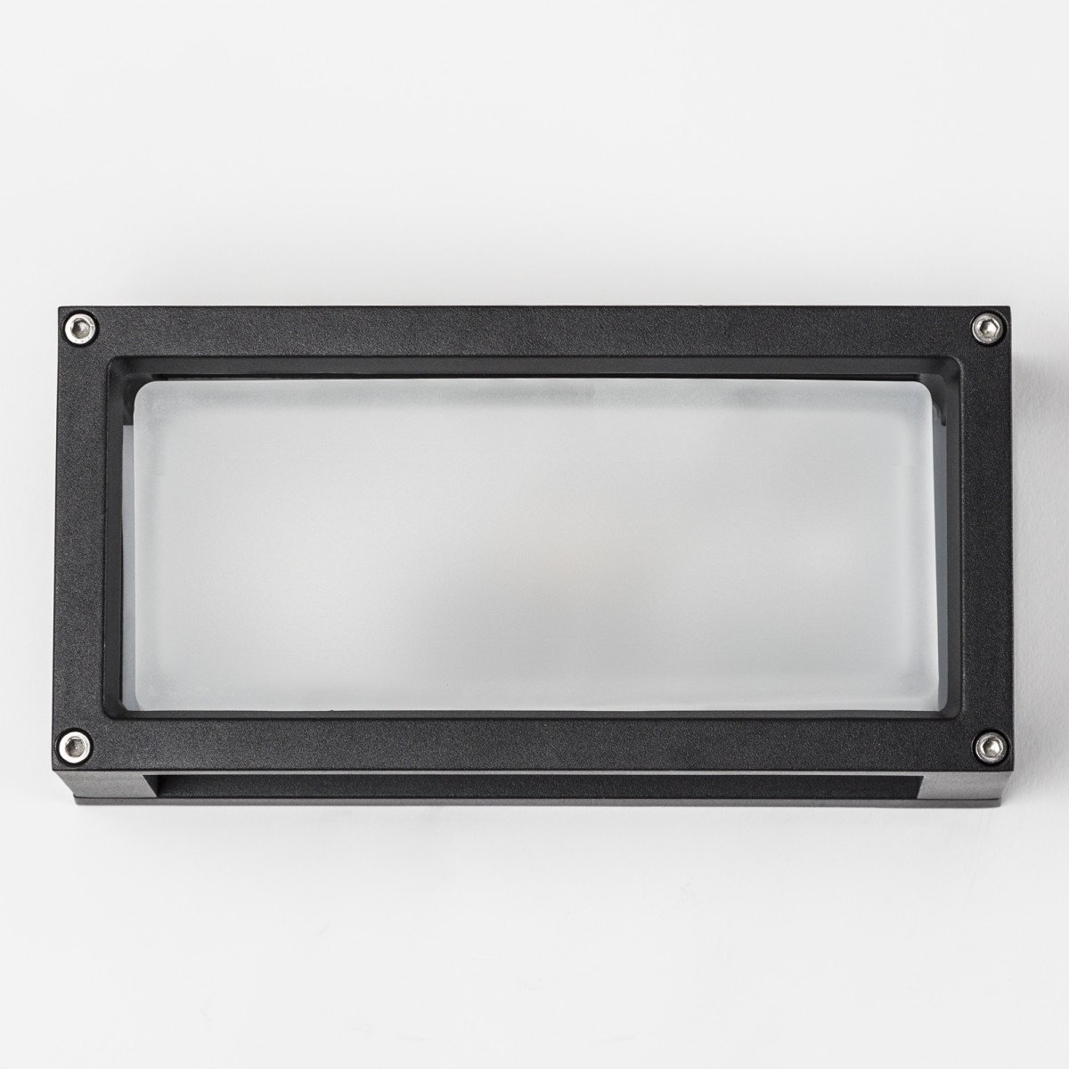 Brick muurlamp zwart aluminium, wandlamp met matte beglazing en E27 fitting voor diffuse LED-verlichting buiten.