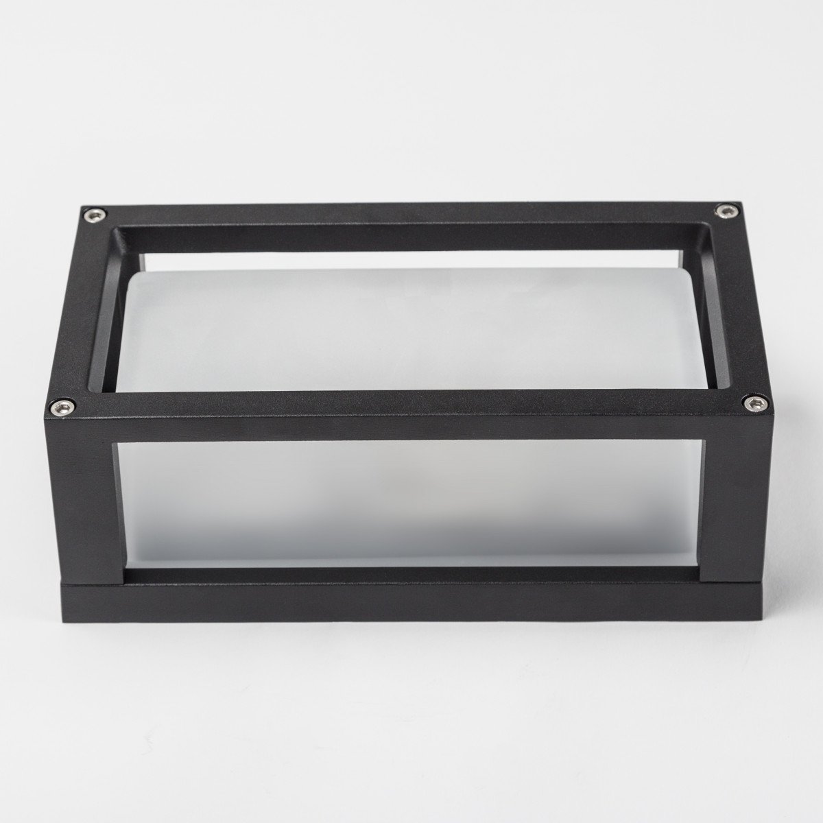 Brick muurlamp zwart aluminium, wandlamp met matte beglazing en E27 fitting voor diffuse LED-verlichting buiten.