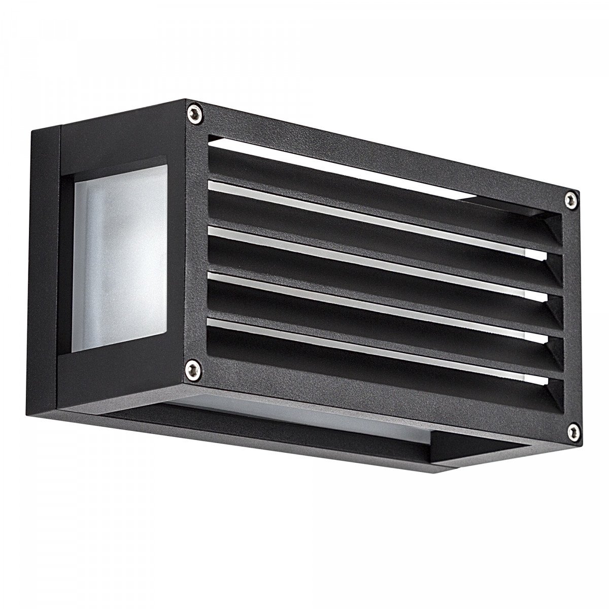 Bars wandlamp zwart aluminium, buitenlamp met lamellen, matte beglazing en E27 voor sfeervol en afgeschermd licht.