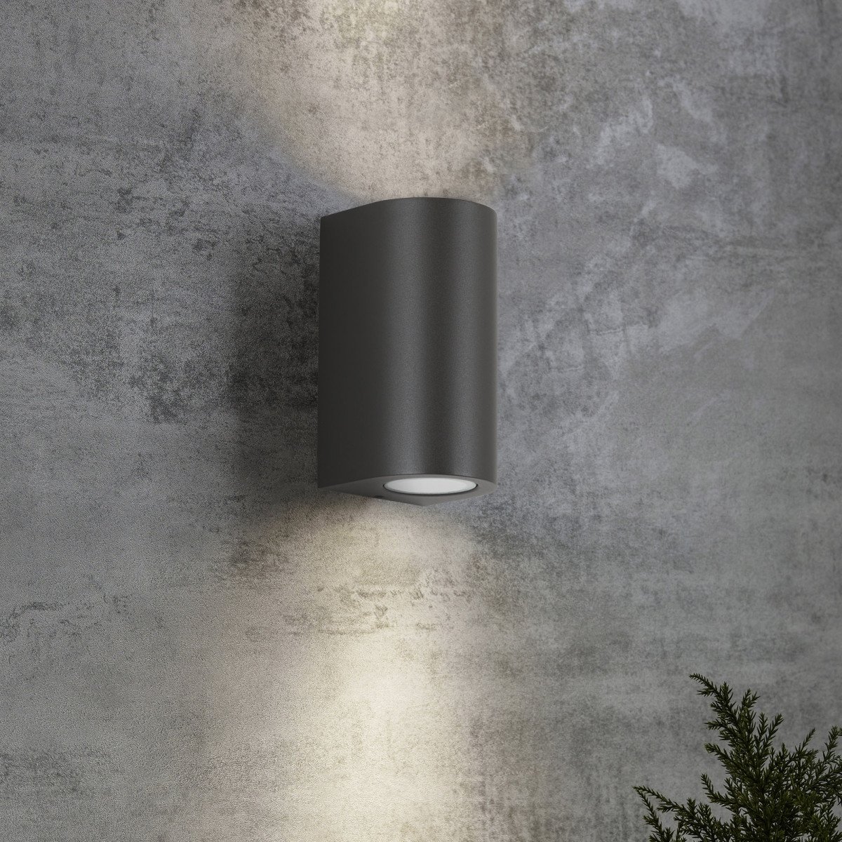Noa wandlamp antraciet RVS, compacte up- en downlighter voor buiten met dubbele GU10 fitting