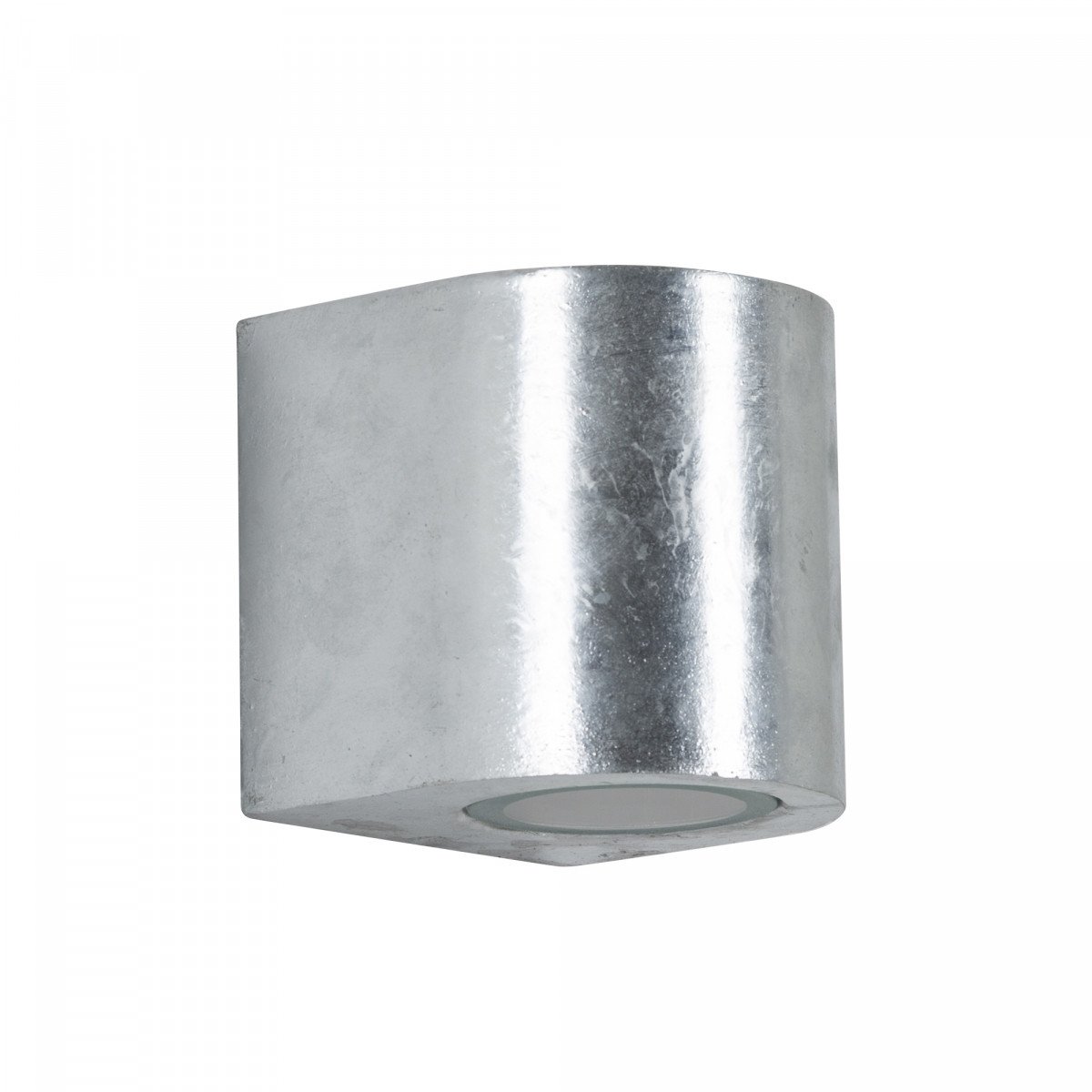 Noa wandlamp verzinkt staal, compacte buitenlamp met GU10 fitting en zilvergrijze gegalvaniseerde afwerking.