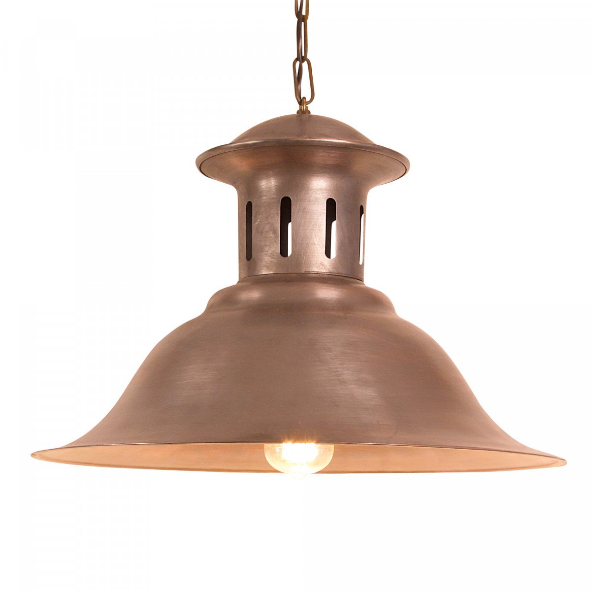 assieke kettinglamp Maxime L met brede koperen kap en messing ketting – KS Verlichting