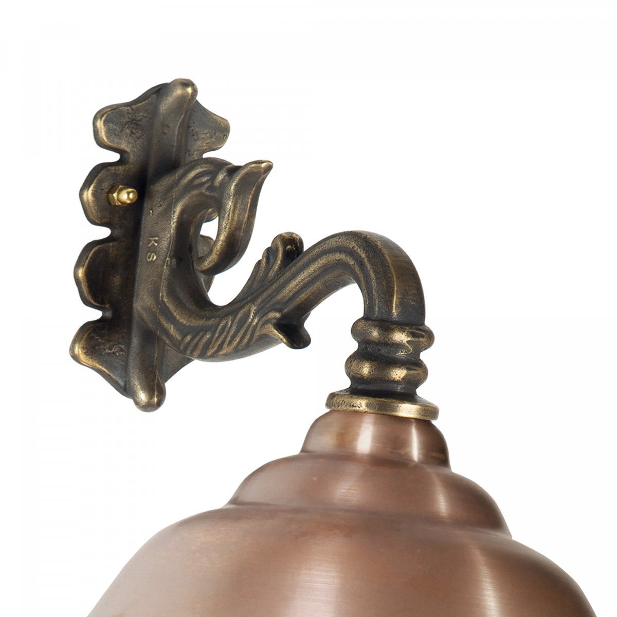 Stallamp Chateau Brons met bronzen arm, koperen kap en helder stolpglas -  klassieke wandlamp van KS Verlichting