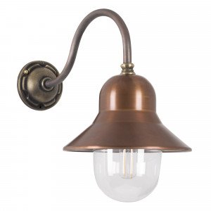 Buitenlamp Evian met golvende koperen kap, bronzen arm – klassieke wandlamp in landelijke stijl Buitenlamp Evian met golvende koperen kap, bronzen arm – klassieke wandlamp in landelijke stijl