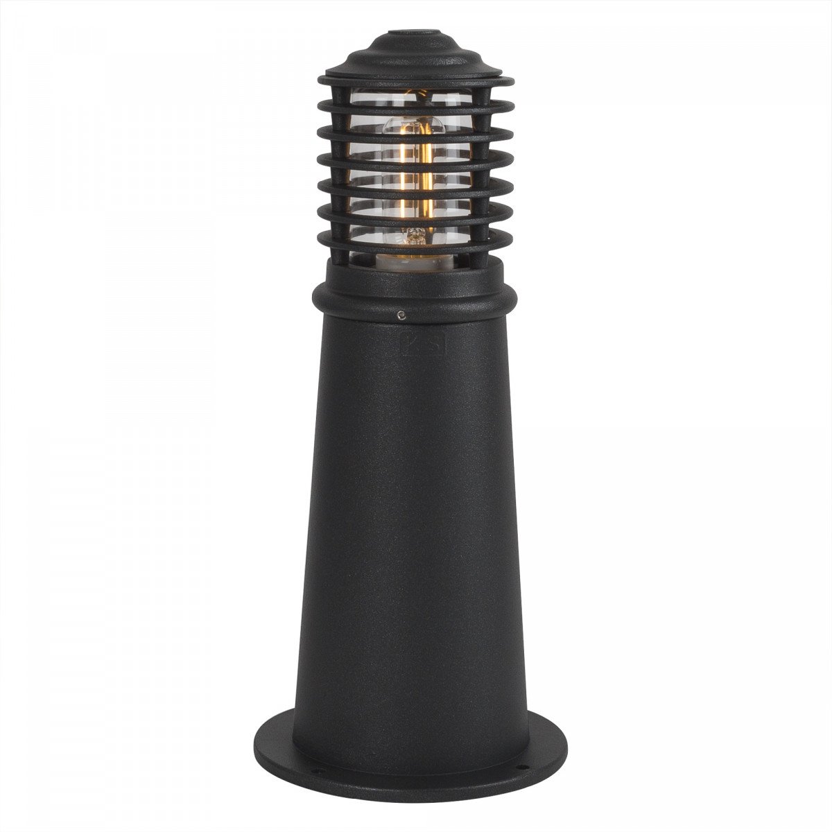 Aluminium staande buitenlamp met antracietkleurige coating en horizontale lamellen.