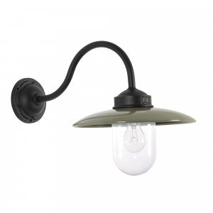 Klassieke stallamp Solingen met elegante gebogen arm in matzwart aluminium en taupekleurige kap Klassieke stallamp Solingen met elegante gebogen arm in matzwart aluminium en taupekleurige kap