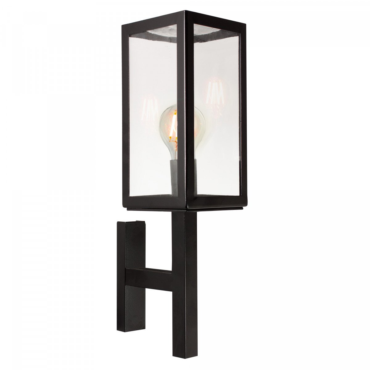 Buitenlamp Bilthoven zijdeglans zwarte buiten wandlamp super stijlvol strak klassiek vormgegeven, rechte steun, strakke belijning, heldere glazen, box design handmade kwaliteitsverlichting