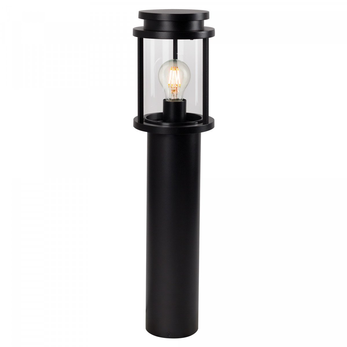 Buitenlamp staand zwart Sydney terras 60cm hoog, ronde lantaarnkap strak klassiek op paal doorsnedee 10 cm, tuinverlichting van KS Verlichting