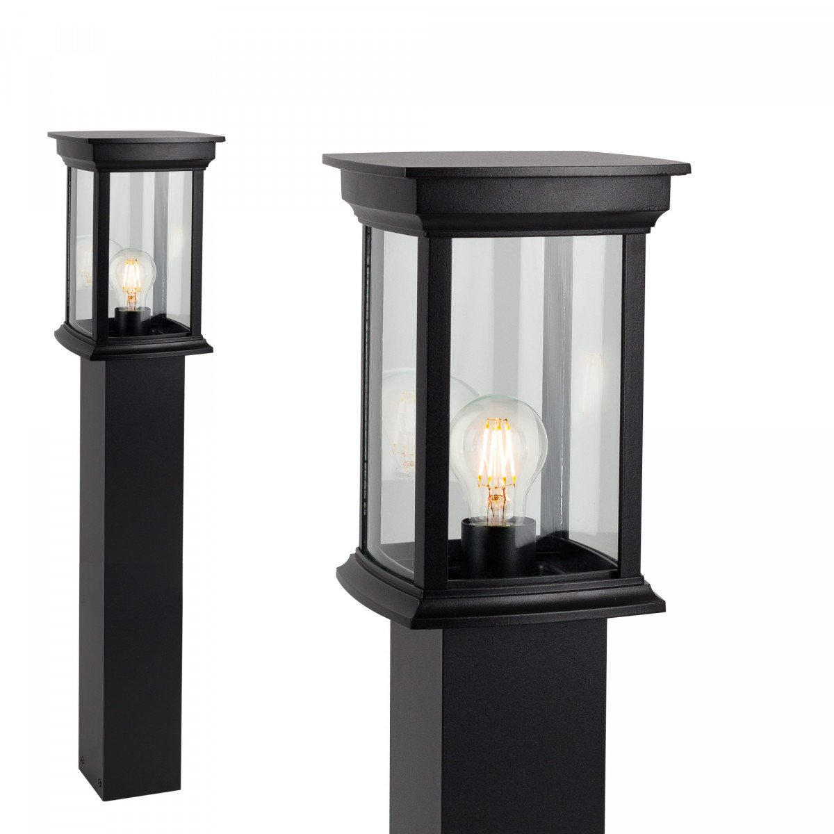 Tuinlamp Carlton, terraslantaarn 80cm hoog, stijlvol modern klassieke tuinverlichting, heldere beglazing, E 27 lampvoet, zwarte poedercoating