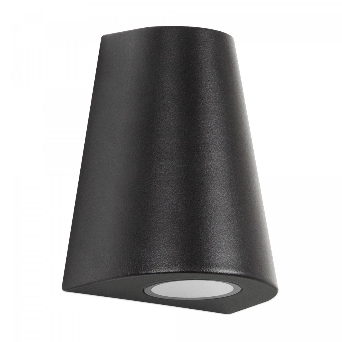 Cone wandlamp zwart, neerwaartse GU10 wandspot met conisch aluminium ontwerp en IP44 bescherming.