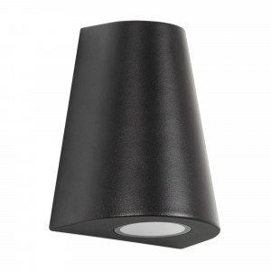 Cone wandlamp zwart, neerwaartse GU10 wandspot met conisch aluminium ontwerp en IP44 bescherming. Cone wandlamp zwart, neerwaartse GU10 wandspot met conisch aluminium ontwerp en IP44 bescherming.