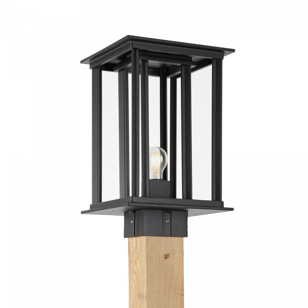 Strakke en moderne buitenlamp New York WOOD Sokkel tuinlamp vierkant in de kleur zwart