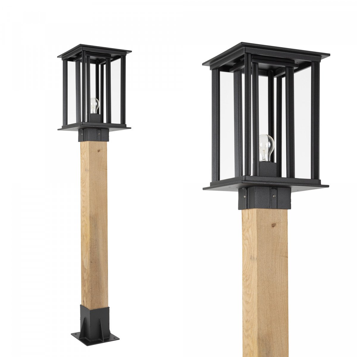 Strakke en moderne buitenlamp New York WOOD Sokkel tuinlamp vierkant in de kleur zwart