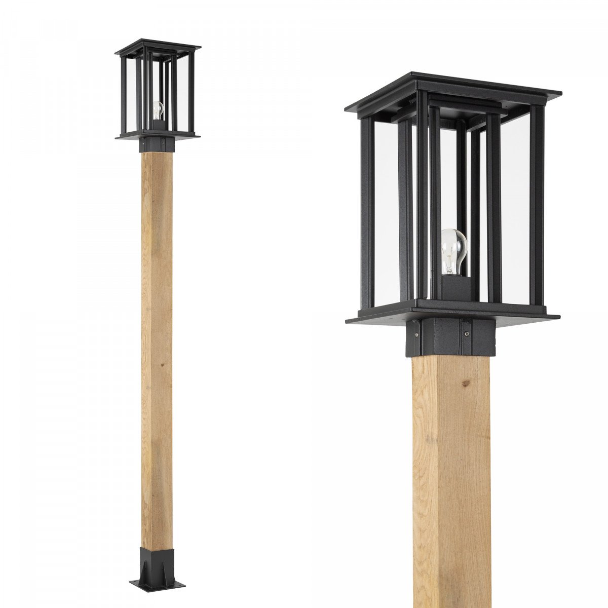 Strakke en moderne buitenlamp New York WOOD Lantaarn tuinlamp vierkant in de kleur zwart