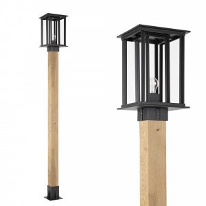 Strakke en moderne buitenlamp New York WOOD Lantaarn tuinlamp vierkant in de kleur zwart Strakke en moderne buitenlamp New York WOOD Lantaarn tuinlamp vierkant in de kleur zwart