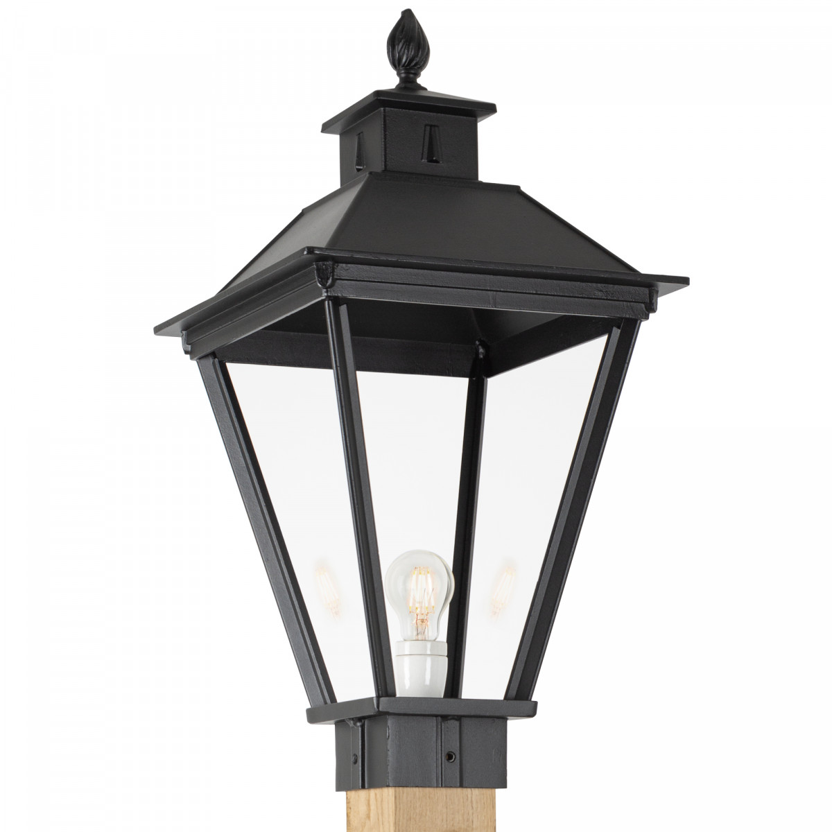 Klassieke buitenlamp Square XL WOOD Sokkel tuinlamp vierkant in de kleur zwart