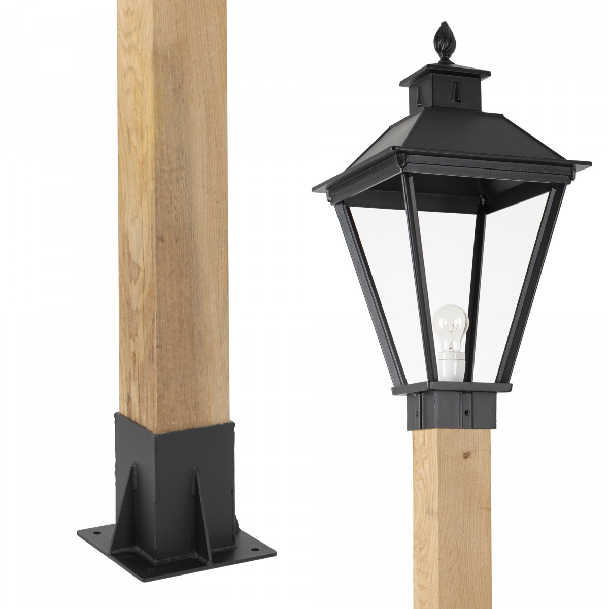 Klassieke buitenlamp Square XL WOOD Sokkel tuinlamp vierkant in de kleur zwart