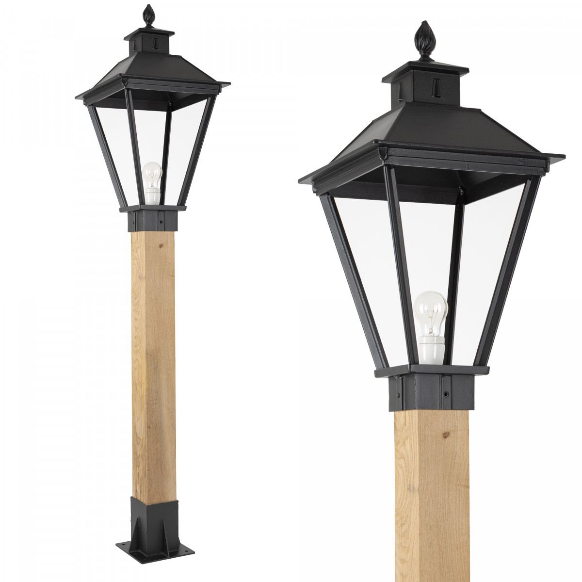Klassieke buitenlamp Square XL WOOD Sokkel tuinlamp vierkant in de kleur zwart