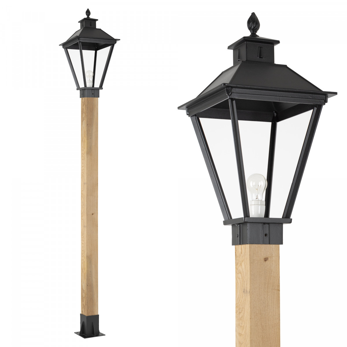 Klassieke buitenlamp Square XL WOOD Lantaarn tuinlamp vierkant in de kleur zwart