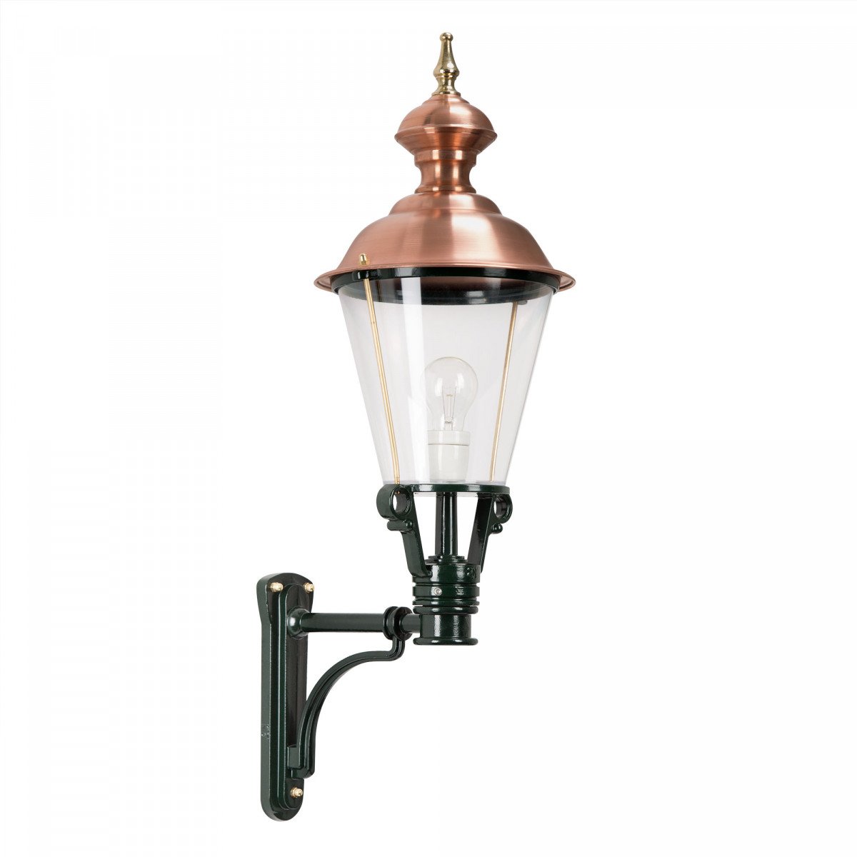 Klassieke muurlamp Soest L met koperen deksel en rechte wandarm