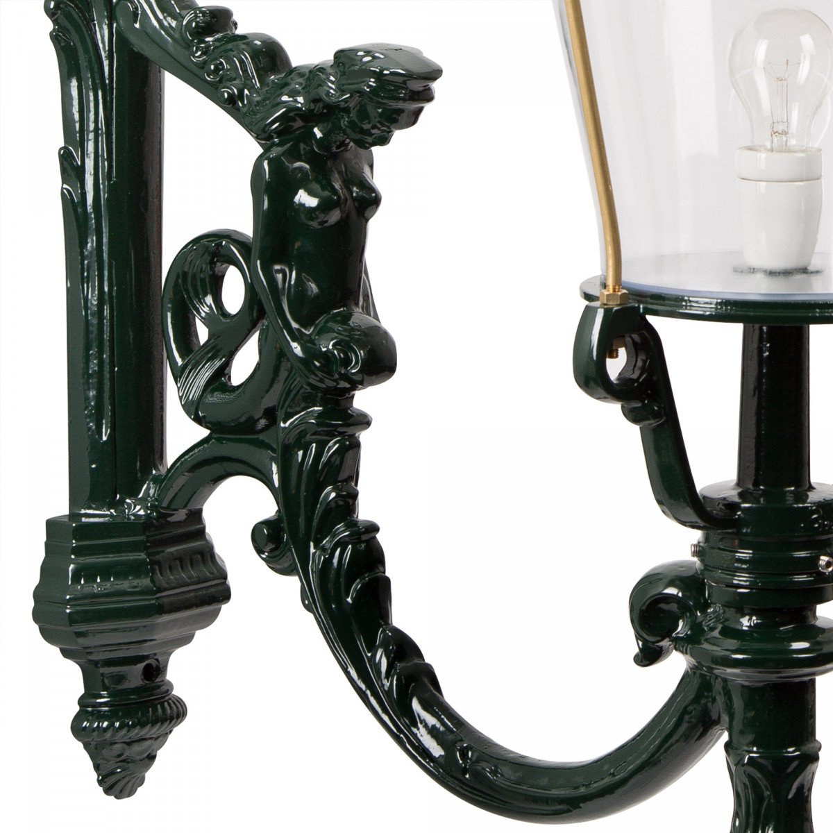 Muurlamp Royal XL met koperen deksel en sierlijke wandarm met klassiek motief