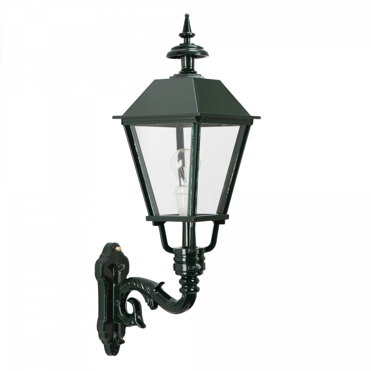 Muurlamp Essen M in klassieke stijl met vierkante kap en sierlijke wandarm.