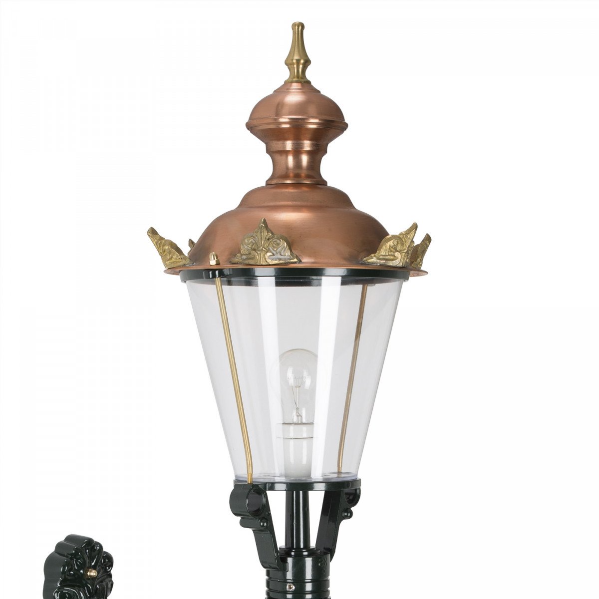 Wandlamp Volendam XL met kroonornamenten op koperen deksel en klassieke wandarm