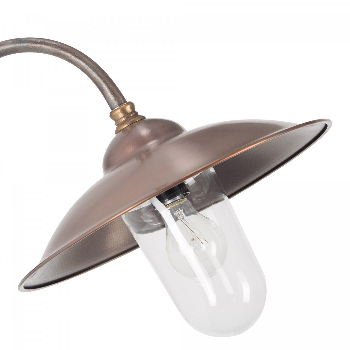 Vienna II stallamp met bronzen zwanenhals en koperen kap, klassieke buitenlamp met helder glas en E27 fitting.