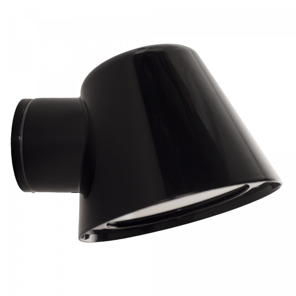 Vita Cup wandlamp hoogglans zwart, compacte aluminium buitenlamp met GU10 fitting en ronde kapvorm.