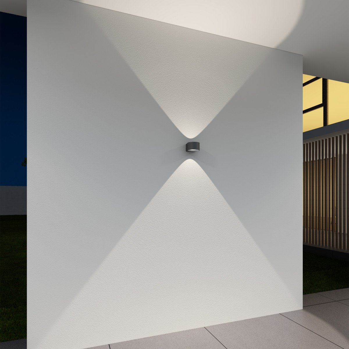 Icon wandlamp up & down zwart, ronde LED wandspot van aluminium met dubbele lichtbundel en IP65-classificatie.