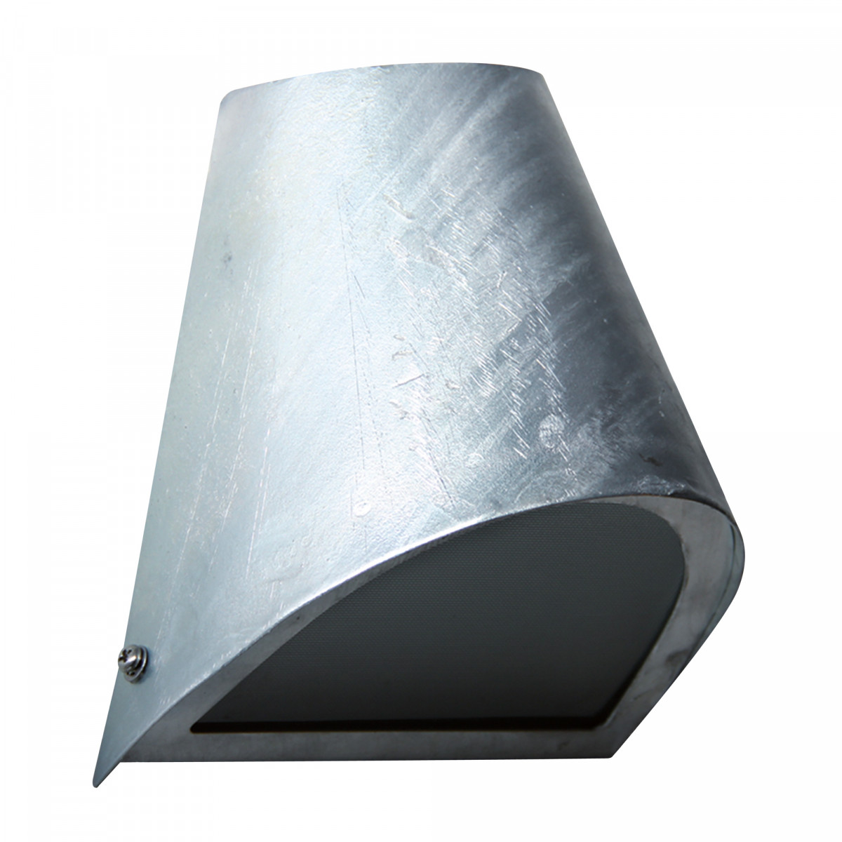 Moderne wandverlichting van gegalvaniseerd staal, ronde vormgeving strijklicht wandspot armatuur, ideaal als gevelverlichting 